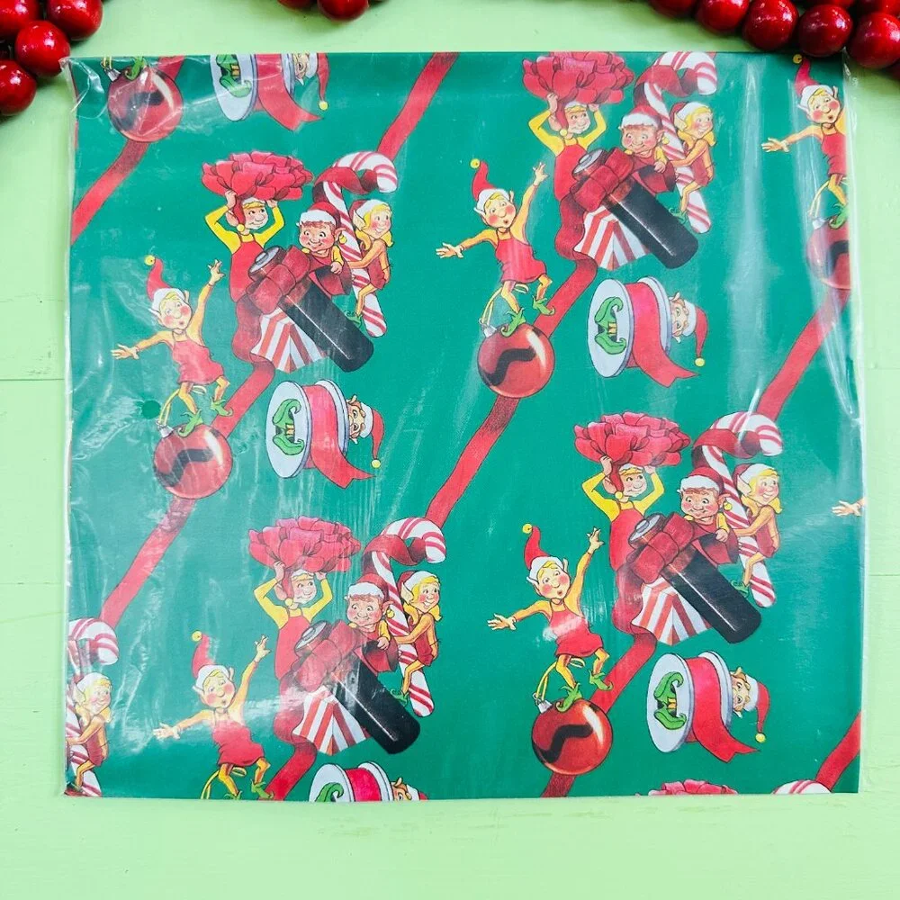Vintage Duracell Christmas Wrapping Paper NOS Elf Gift Wrap 2 Sheets 90s Sealed